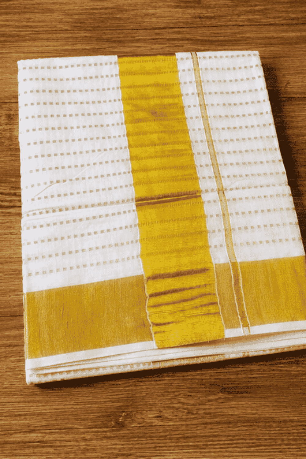 Kerala Kasavu Saree with Dotted Stripes