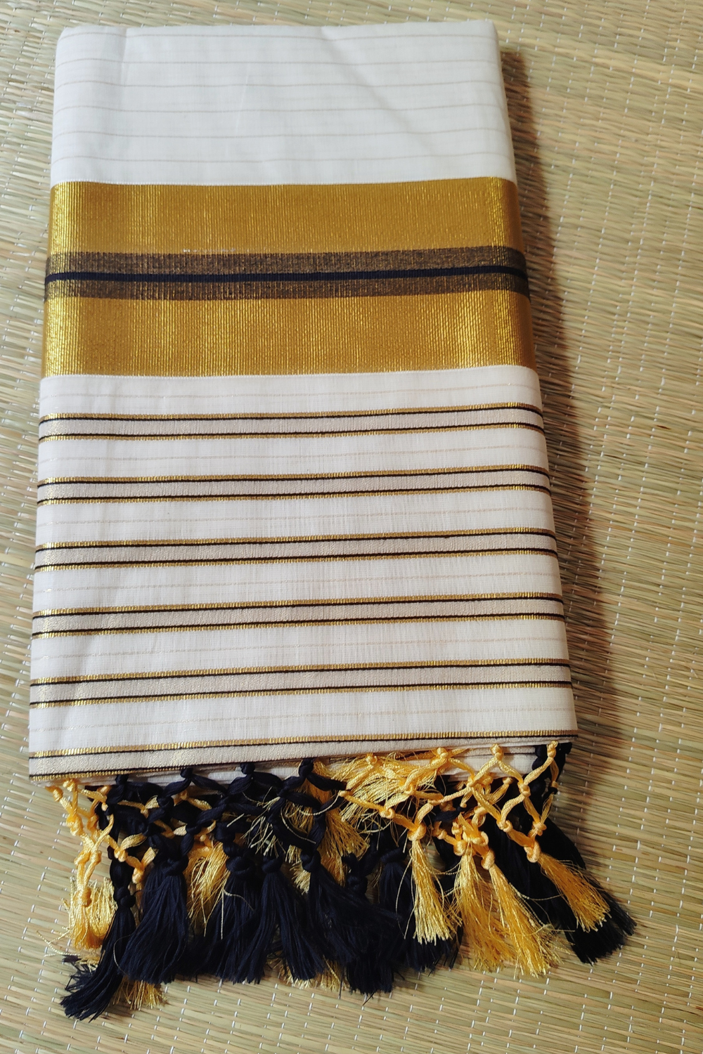 Kasavu Saree with Golden Stripes