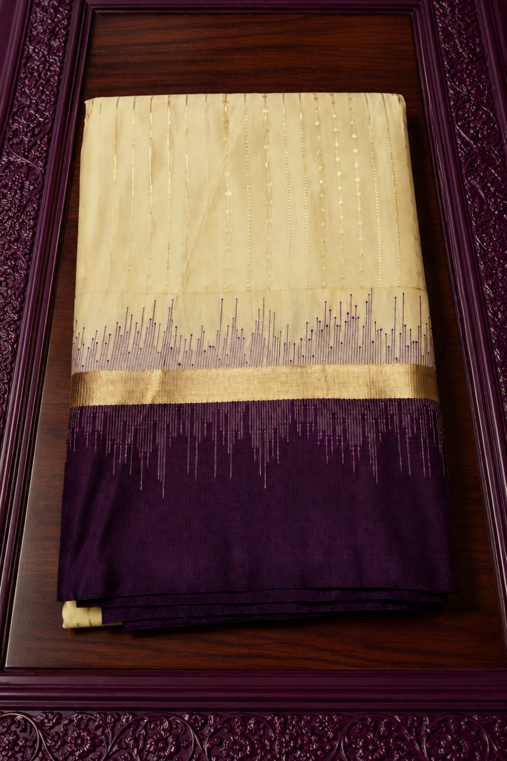 Narayana Silk Saree Cream Body with Dark Grape Border