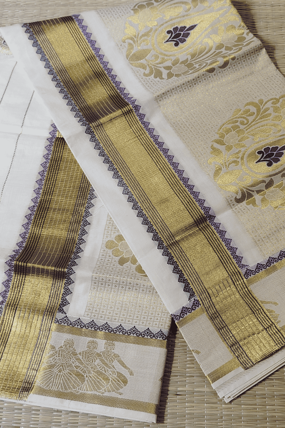 Premium Kerala Kasavu Saree Blue and Green