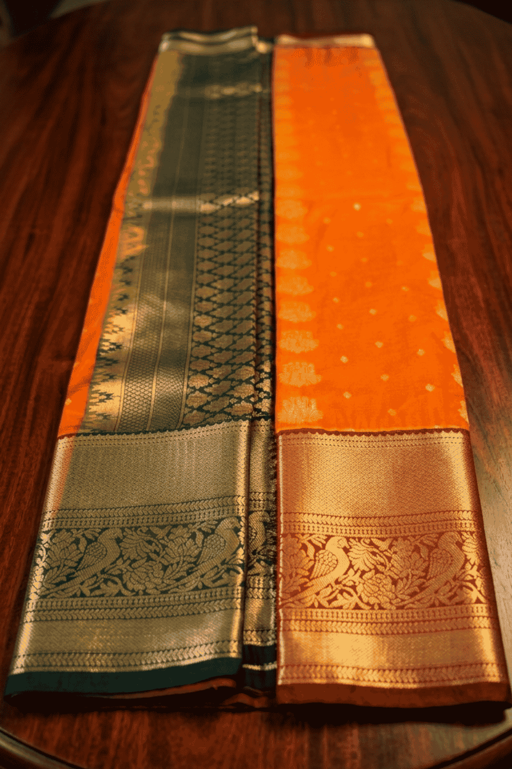 Yamika Silk Saree Sunset Orange With Maroon Border